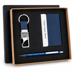 3N1-4 MARS Premium Corporate Gift Set – Metal Pen, PU Card Holder & Metal Keychain Gift Combo with Custom Logo Branding (Blue Edition)