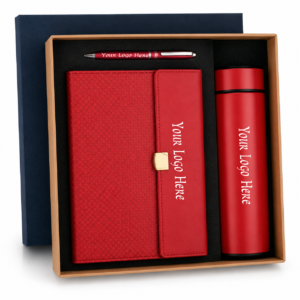 B3N1-1 WALMART Premium Corporate Gift Set – A5 Notebook, Stainless Steel Vacuum Bottle & Metal Pen with Custom Logo Branding (Red Edition)