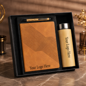 Eco-Friendly 3-in-1 Corporate Gift Set – Premium Notebook, Bamboo Bottle & Pen with Custom Logo