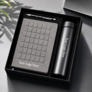 Premium 3-in-1 Corporate Gift Set – A5 Leatherette Notebook, Insulated Stainless Steel Bottle & Metal Pen with Custom Logo