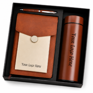 Mountain Premium 3-in-1 Corporate Gift Set – PU Leather Notebook, Metal Pen & Vacuum Flask | Custom Logo Gift Set