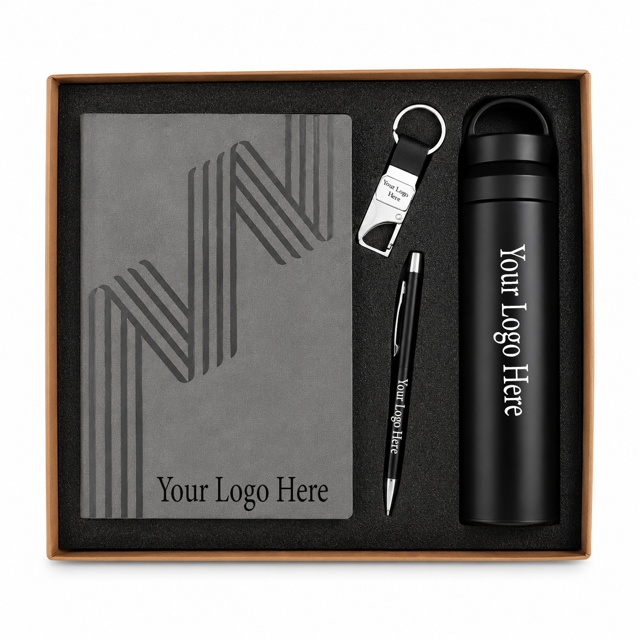 Hill-Top 4-in-1 Premium Corporate Gift Set – A5 Notebook, Metal Pen, Keychain & Insulated Bottle | Custom Logo Gift Set