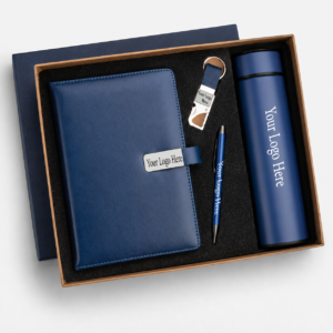 Attire Premium 4-in-1 Corporate Gift Set – PU Leather Notebook, Metal Pen, Keychain & Vacuum Insulated Bottle | Custom Logo Gift Set
