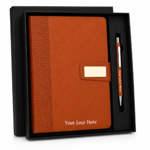 NP-6 TAJ Premium A5 Notebook & Metal Pen Gift Set with Custom Logo Branding | Executive Corporate Gift Box (Tan Brown Edition)
