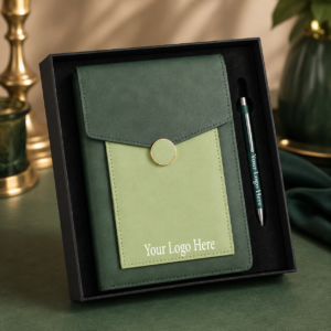 Retreat Premium 2-in-1 Corporate Gift Set – PU Leather Notebook with Metal Pen | Custom Logo Diary & Pen Gift Set