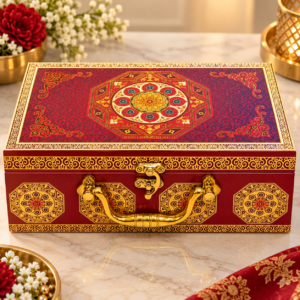 Premium Red Mandala Dry Fruit Gift Box with 2 Glass Jars | Luxury Corporate Gift Box