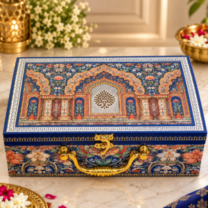 Premium Blue Traditional Gift Box with 2 Glass Jars | Corporate Dry Fruit Gift Box