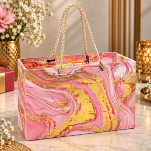 Premium Pink Marble Gift Box with 2 Glass Jars & Rope Handle | Corporate Dry Fruit Gift Box