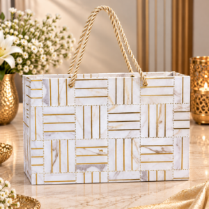 Premium White & Gold Geometric Marble Gift Box with 2 Glass Jars | Corporate Dry Fruit Gift Box