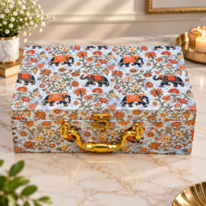 Premium Traditional Elephant Print Gift Box with 2 Glass Jars | Corporate & Festive Gift Box