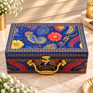 Premium Blue & Gold Designer Gift Box with 2 Glass Jars | Luxury Corporate Dry Fruit Gift Box