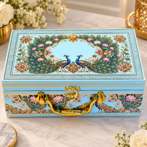 Premium Peacock Design Gift Box with 2 Glass Jars | Luxury Corporate Dry Fruit Gift Box