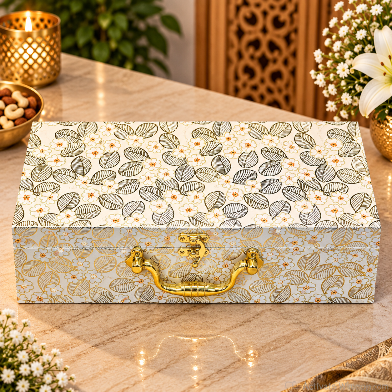 Premium White Floral 3 Jar Dry Fruit Gift Box | Luxury Corporate & Diwali Gift Hamper