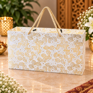 Premium White Floral 3 Glass Jar Dry Fruit Gift Box with Rope Handle | Corporate Gift Hamper