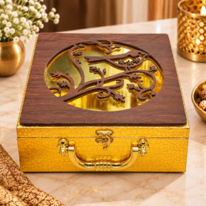 Premium Golden Dry Fruit Gift Box with 4 Glass Jars | Custom Corporate Hamper