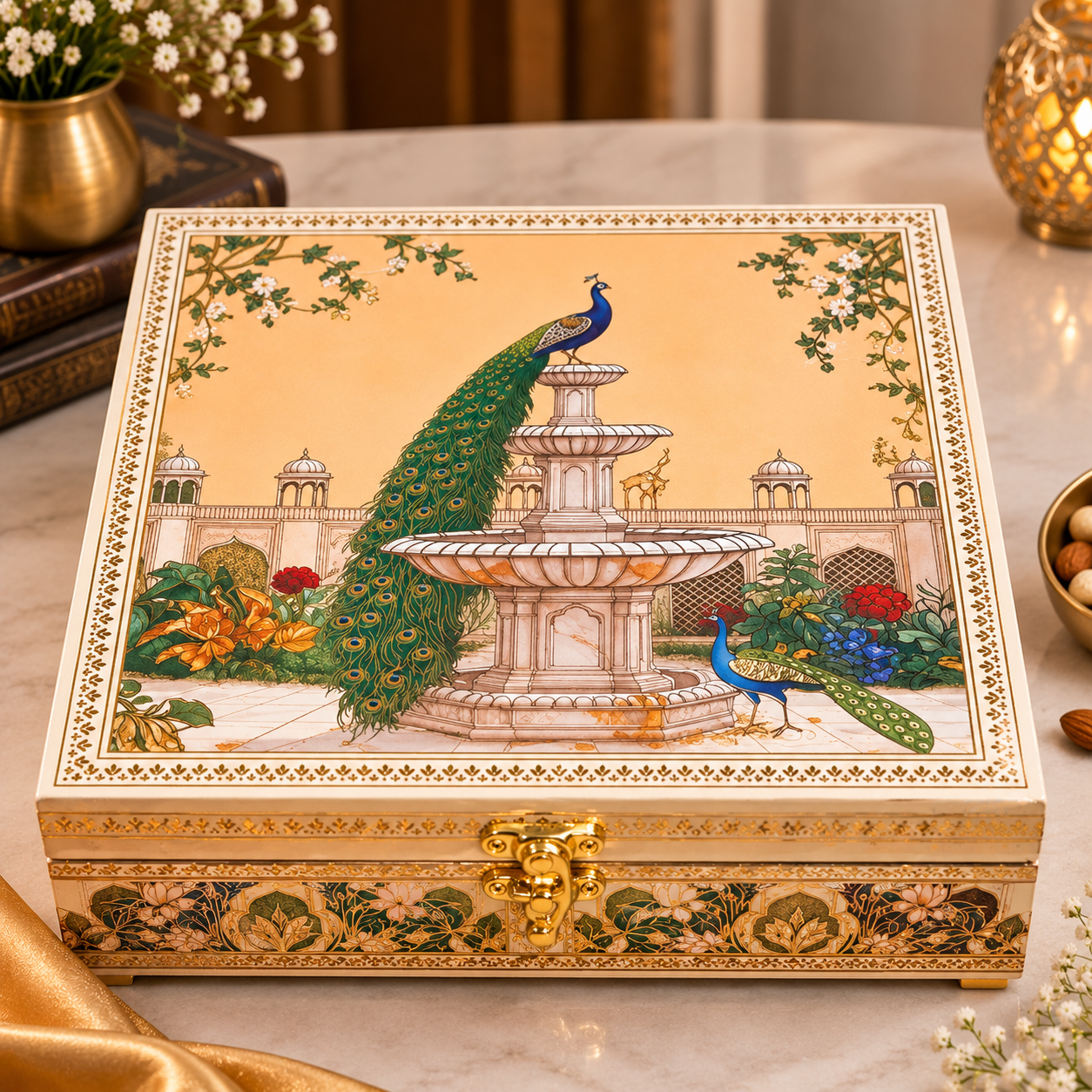 Royal Peacock Palace 4-Jar Dry Fruit Gift Box – Premium Corporate Diwali Hamper