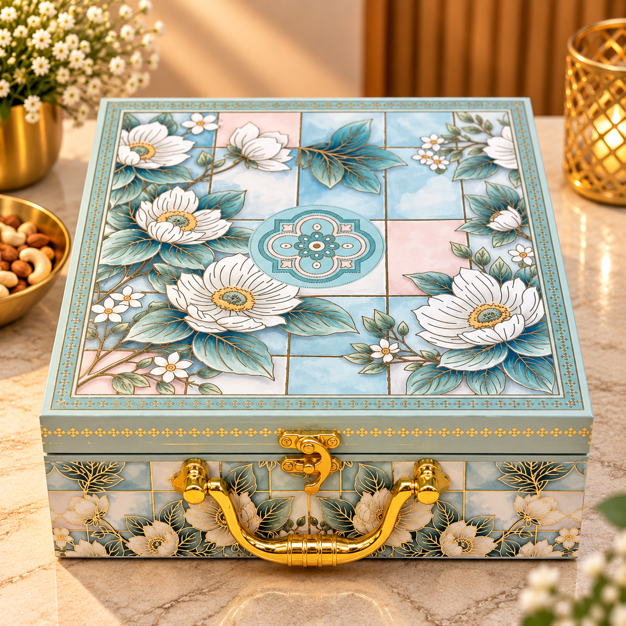 Mint Floral 4-Jar Dry Fruit Gift Box – Premium Corporate & Diwali Gift Hamper