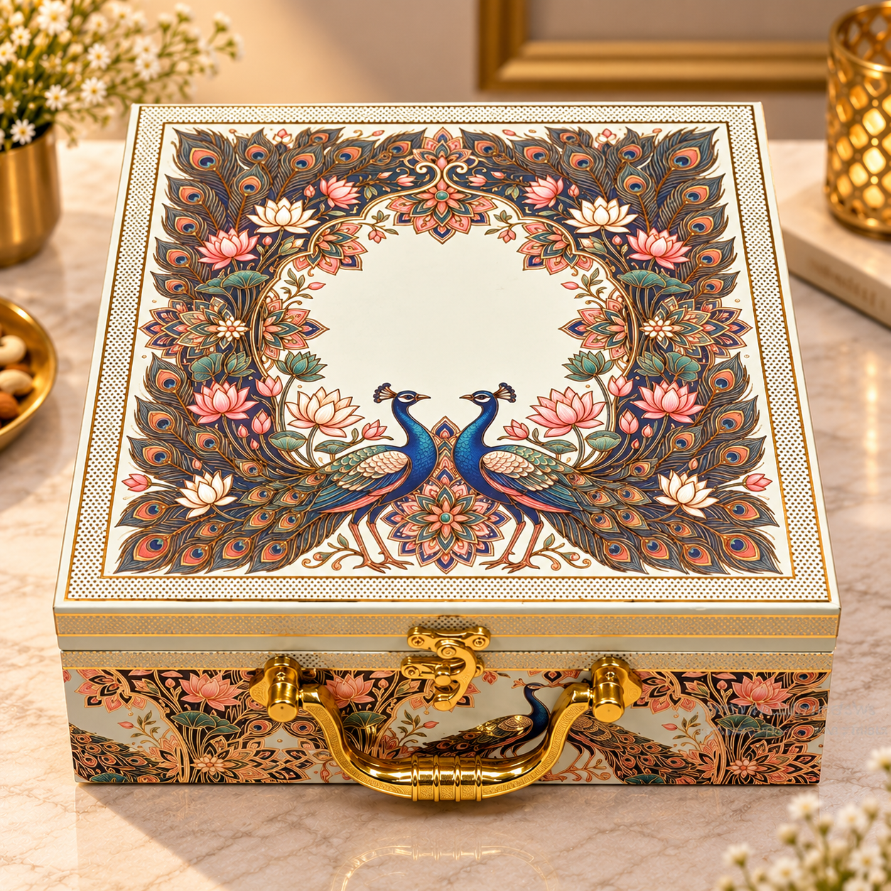 Premium Peacock Dry Fruit & Sweets Gift Hamper Box – Luxury Corporate Diwali Gift