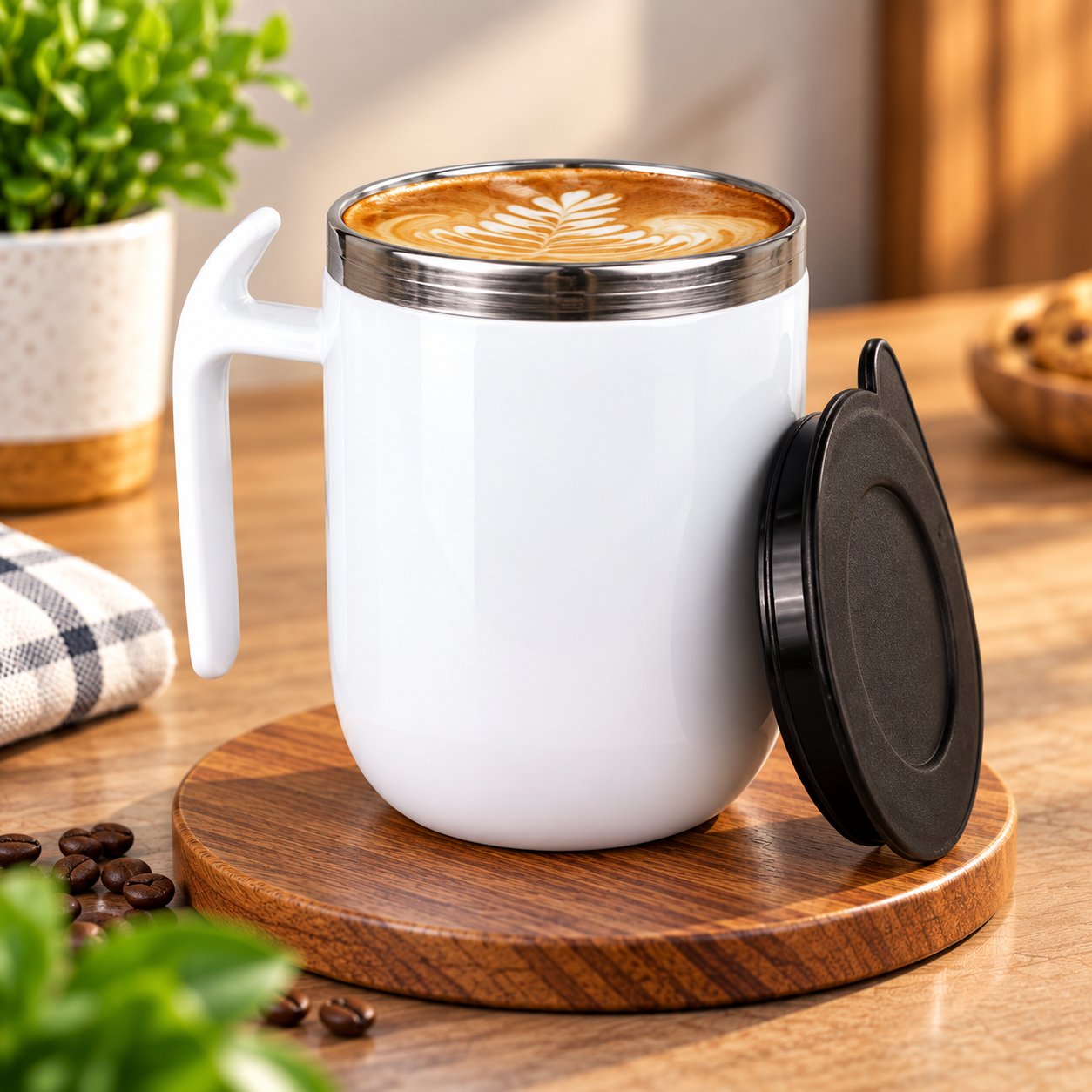 Custom Stainless Steel Insulated Coffee Mug with Lid & Handle – Corporate Gift