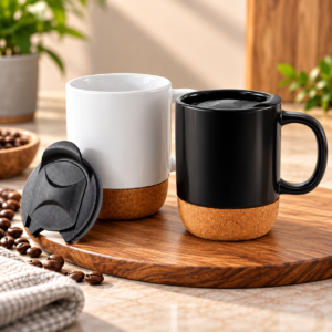 Premium Ceramic Mug with Cork Base & Spill-Proof Lid – Custom Corporate Gift