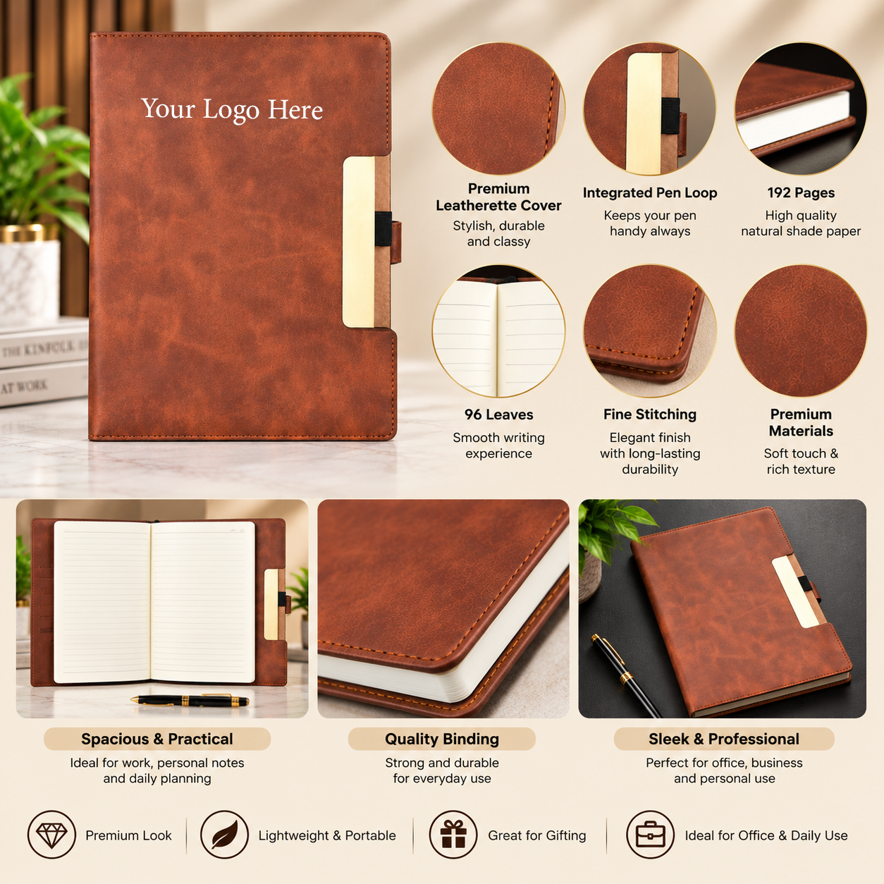 Premium Leatherette Corporate Diary with Pen Loop | Custom Logo Executive Notebook – 192 Pages - Image 2