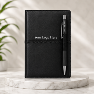 Premium Black Leatherette Corporate Organizer Diary with Pen Holder | Custom Logo Executive Notebook – 192 Pages