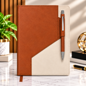 Premium Dual-Tone Leatherette Corporate Diary with Pen Holder | Custom Logo Executive Notebook – 192 Pages