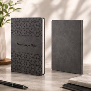 Premium Black PU Leather Globe Design Corporate Notebook with Pen Holder | Custom Logo Executive Diary – 192 Pages