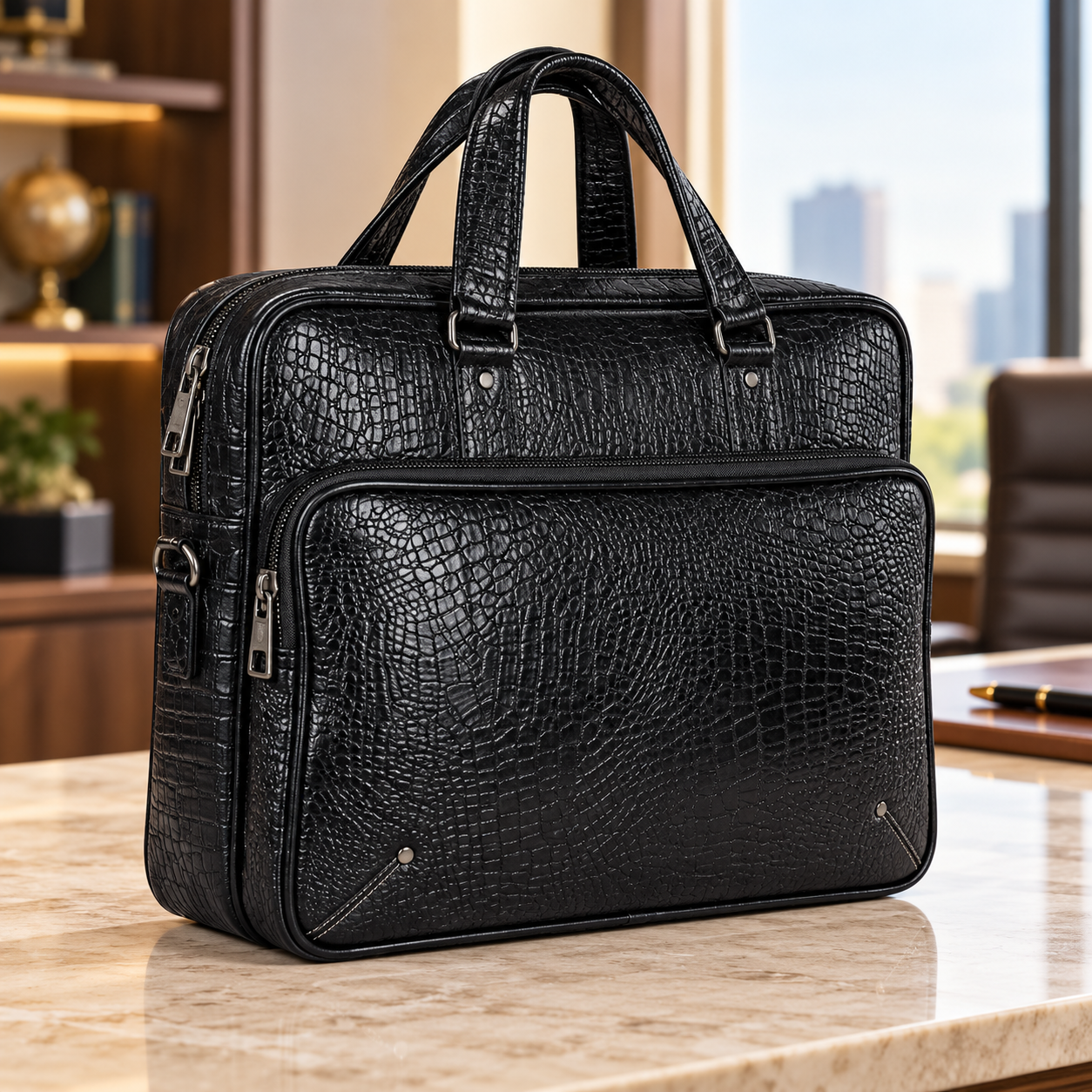 Black Executive Messenger Office Bag with Adjustable Shoulder Strap – AIPL-28 - Image 2
