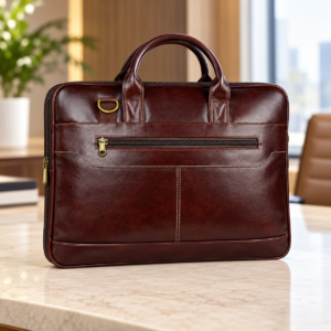 Burgundy Leather-Look Executive Office Briefcase for Corporate Gifting