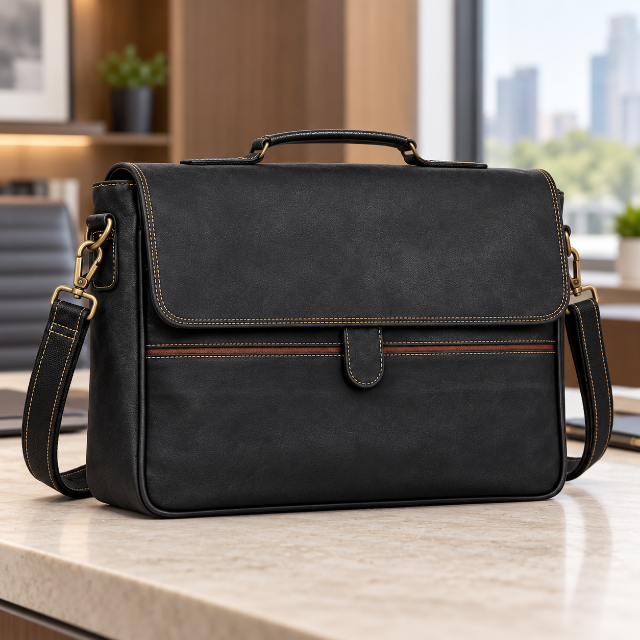 Black Executive Messenger Office Bag with Adjustable Shoulder Strap – AIPL-28