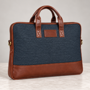 Navy Blue Executive Office Bag with Brown Contrast Trim