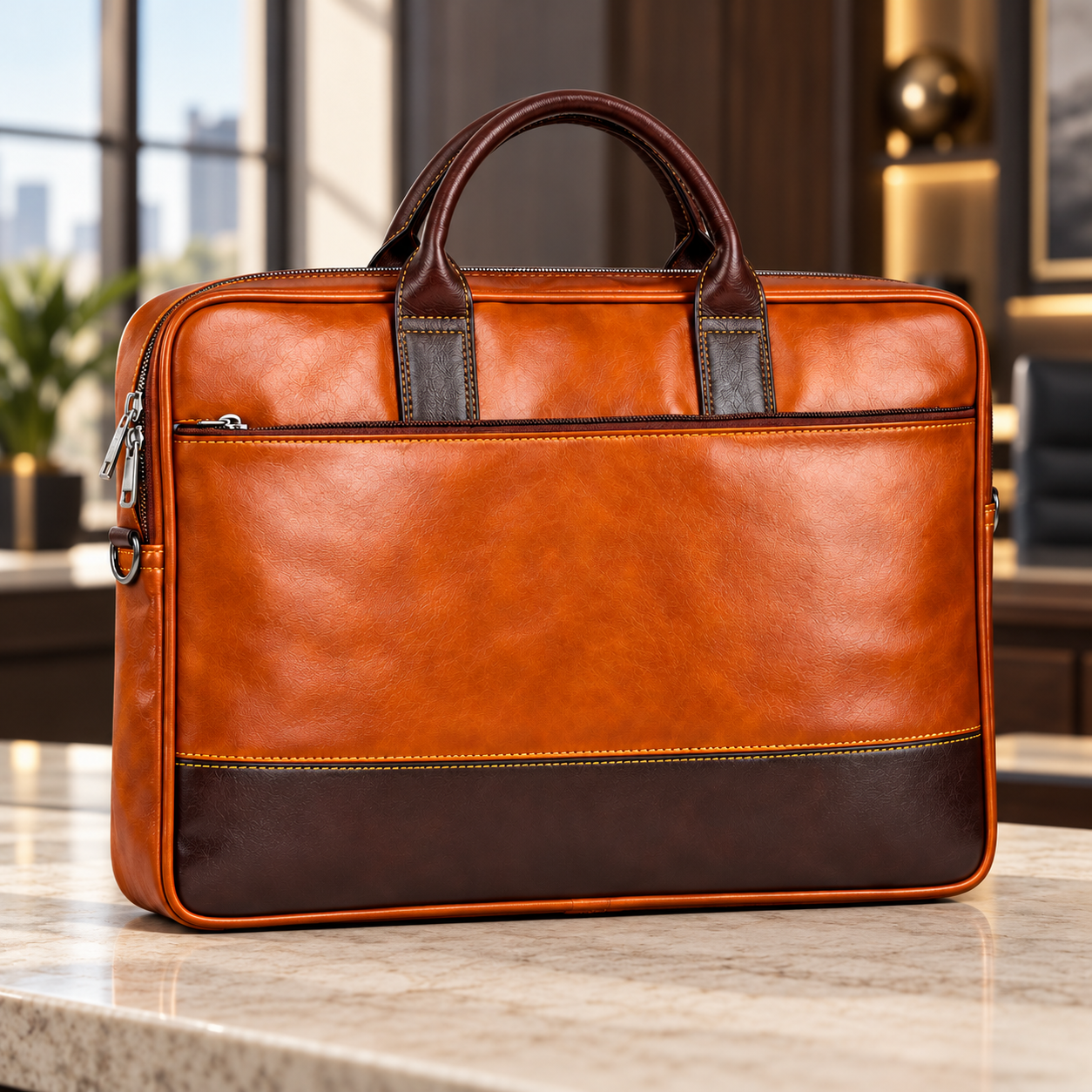 Executive Laptop Bag for Corporate Gifting – Tan & Dark Brown | AIPL-01