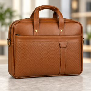 Cognac Tan Executive Office Briefcase with Diamond-Pattern Front – AIPL-09