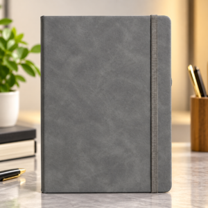 Premium Grey Vegan Leather Corporate Diary with Elastic Band & Pen Holder