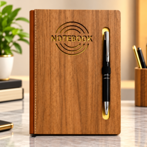 Premium Wood-Finish Corporate Notebook with Front Pen Holder