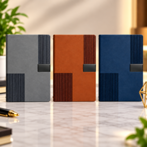 Premium Executive Corporate Diary with Ribbed Cover Design – Grey, Tan & Navy Blue