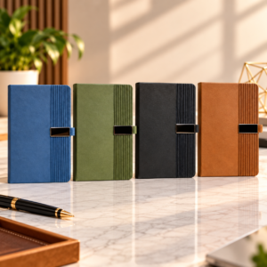Ribbed-Cover Executive Diary with Metal Accent Strap – Corporate Gift Notebook