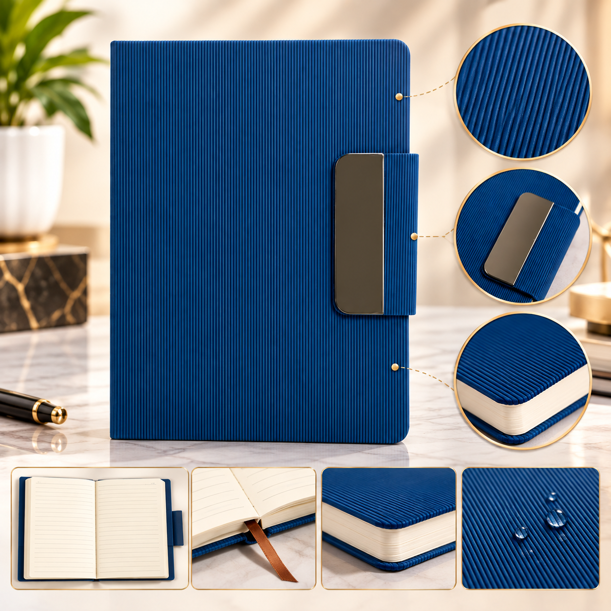 Premium Blue Textured Corporate Diary with Metal Accent Closure - Image 2