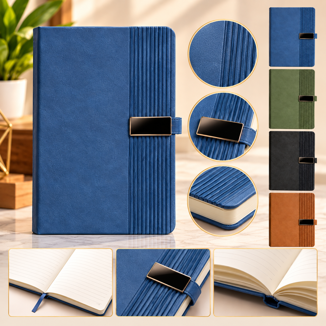 Ribbed-Cover Executive Diary with Metal Accent Strap – Corporate Gift Notebook - Image 2