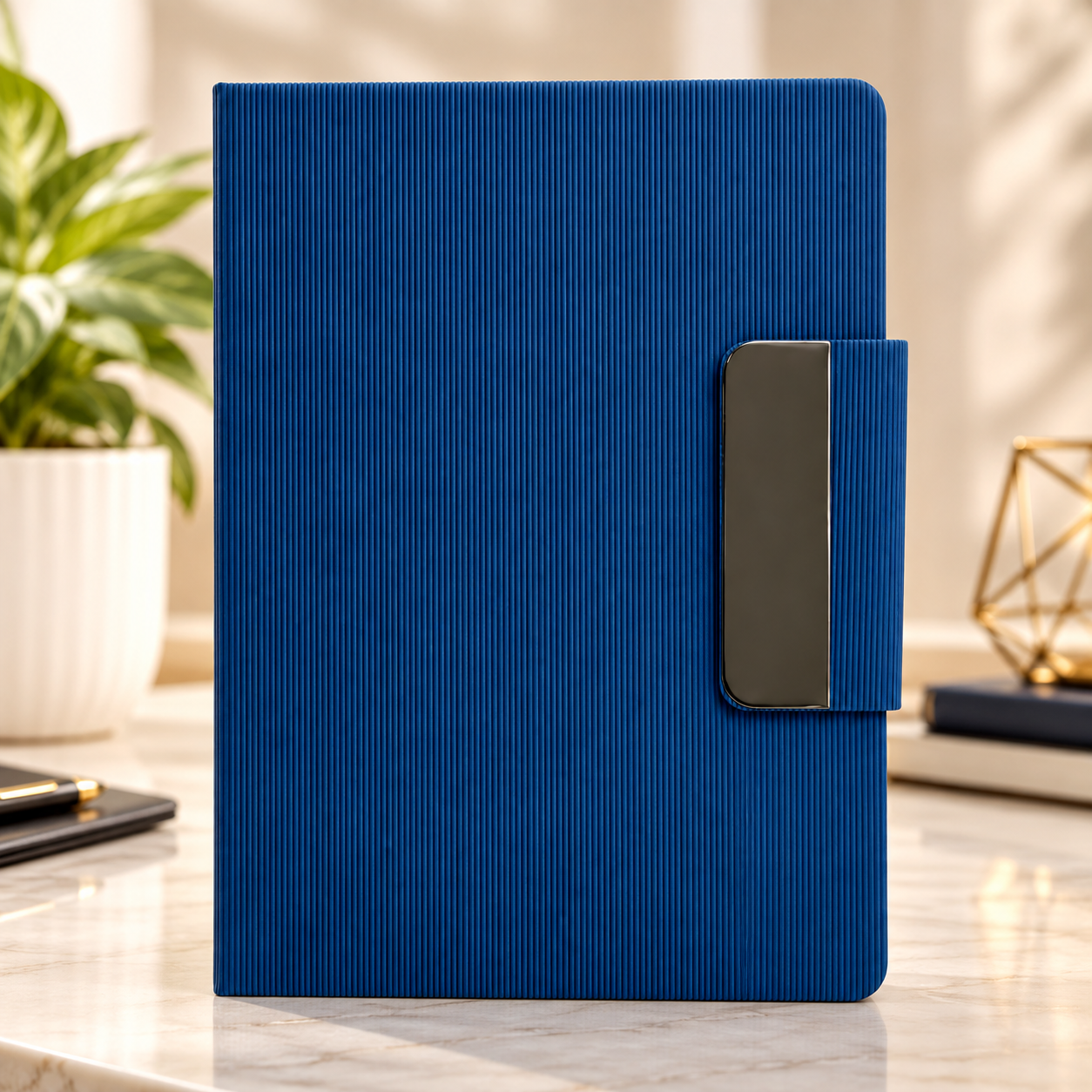 Premium Blue Textured Corporate Diary with Metal Accent Closure
