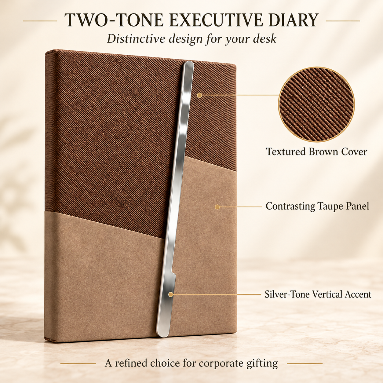 Two-Tone Brown & Taupe Executive Diary for Corporate Gifting - Image 2