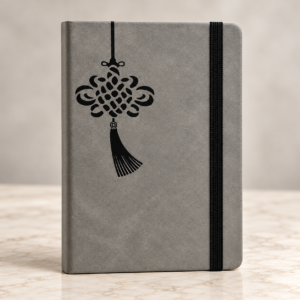 Grey PU Leather Corporate Diary with Decorative Knot Design & Elastic Closure