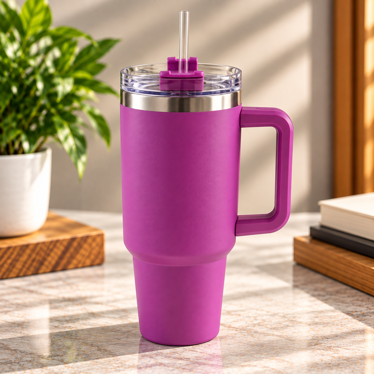 Premium Stainless Steel Travel Tumbler with Handle & Straw – Large Capacity Corporate Gift Sipper