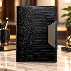 Black Croc-Texture Executive Diary with Metal Accent – Corporate Gift