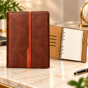Premium Tan Ring Binder Organiser with Card Slots – Executive Corporate Gift