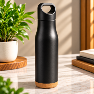 Premium 304 Stainless Steel Vacuum Bottle with Cork Base & Carry Handle – Corporate Gift Bottle
