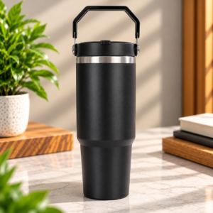 Premium Large Capacity Stainless Steel Travel Tumbler with Handle & Dual-Function Lid – Corporate Gift Sipper