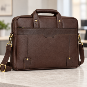 Dark Brown Executive Office Briefcase with Adjustable Shoulder Strap