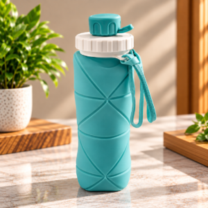 Premium Collapsible Silicone Water Bottle with Carry Strap – Foldable Corporate Gift Bottle